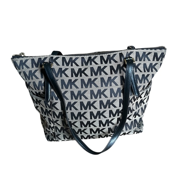 Michael Kors Signature Classic Monogram MK Tote Purse Black w/Matching Wallet - Picture 5 of 9